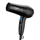 Black Conair hair dryer on a white background