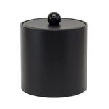 Black cylindrical container with a lid on a white background