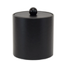 Black cylindrical container with a lid on a white background