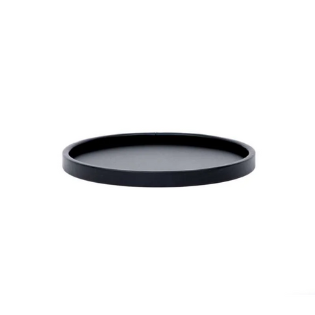 Black round tray on a white background