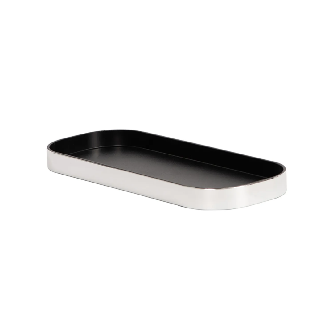 Black rectangular tray on a white background