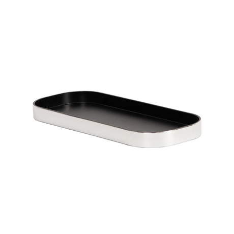 Black rectangular tray on a white background