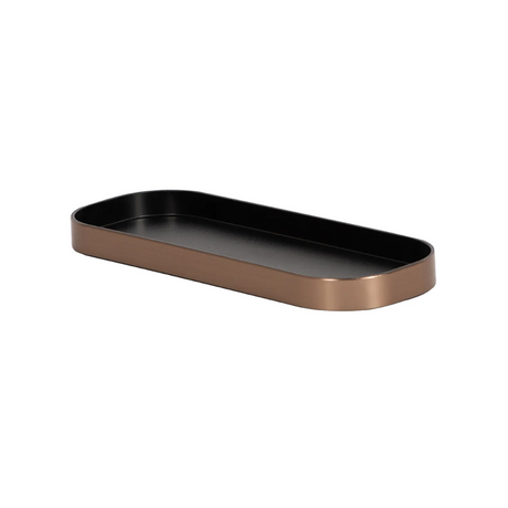 Rectangular black tray with bronze rim on a white background