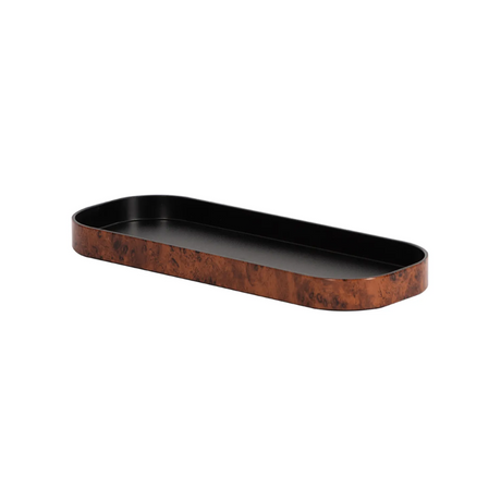 Rectangular black tray with brown border on a white background