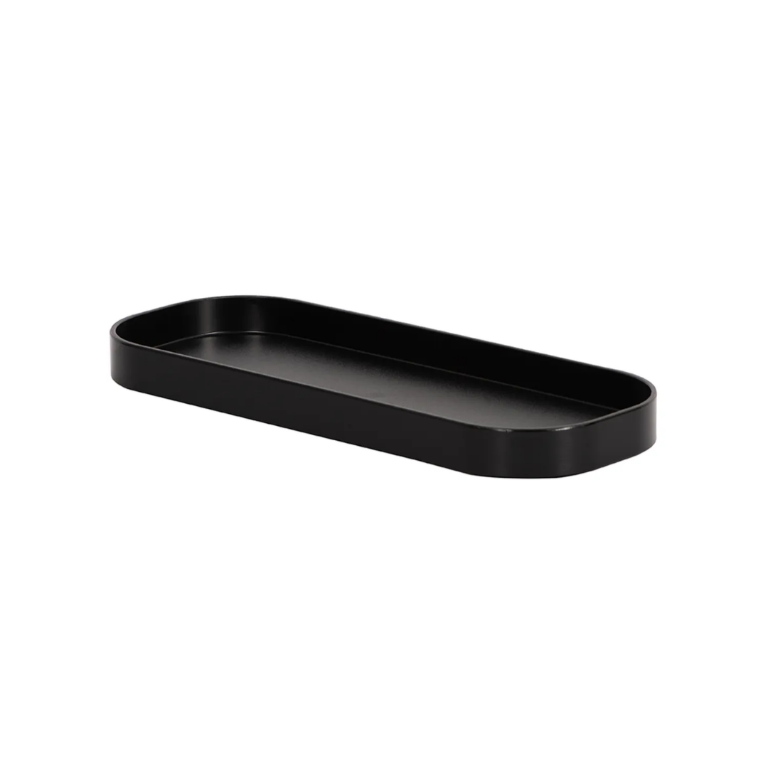 Black rectangular tray on a white background