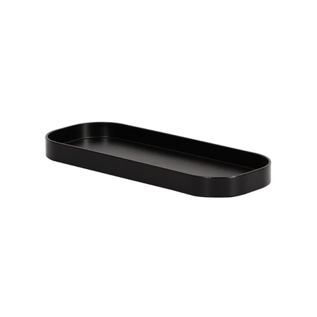 Black rectangular tray on a white background