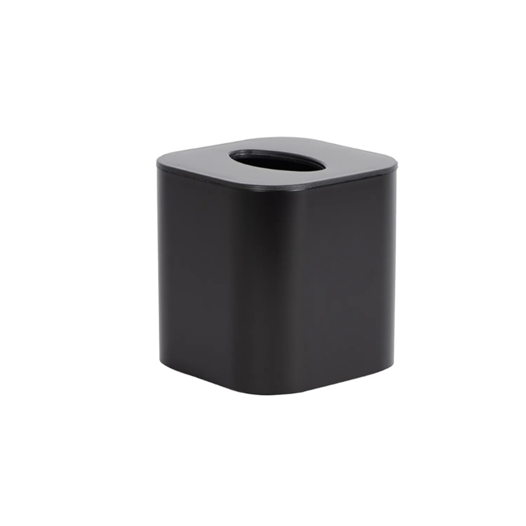 Black tissue box holder on a white background