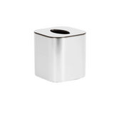 White square tissue holder with black center on a white background