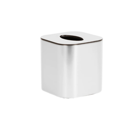 White square tissue holder with black center on a white background