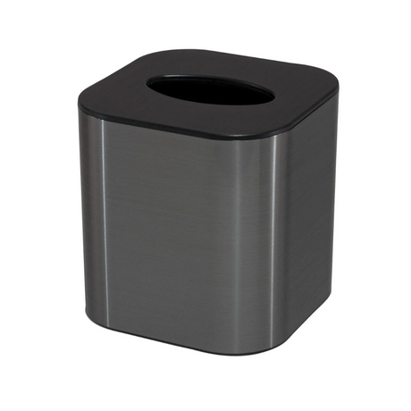 Black metal tissue holder on a white background