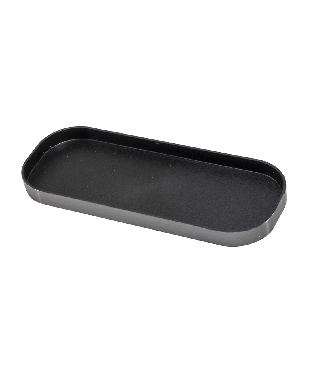 Black rectangular tray on a white background