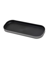 Black rectangular tray on a white background