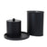 Two black cylindrical containers with a lid on a white background