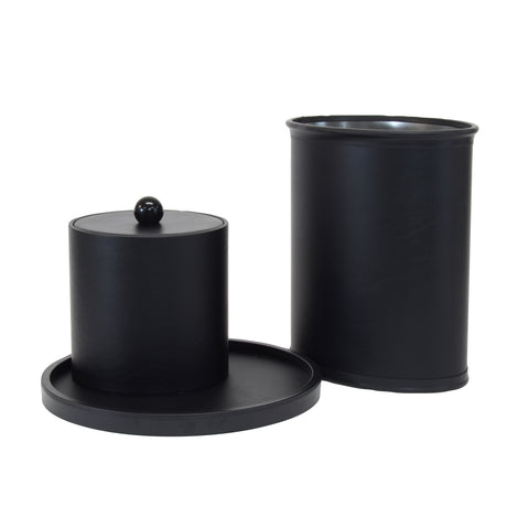Two black cylindrical containers with a lid on a white background