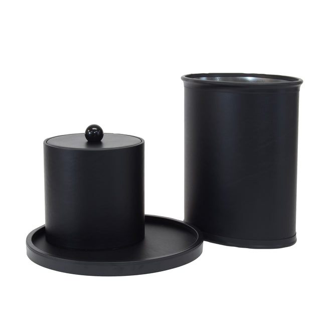Two black cylindrical containers with a lid on a white background