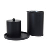 Two black cylindrical containers with a lid on a white background