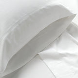 Close-up of white bedding fabric with a pillow