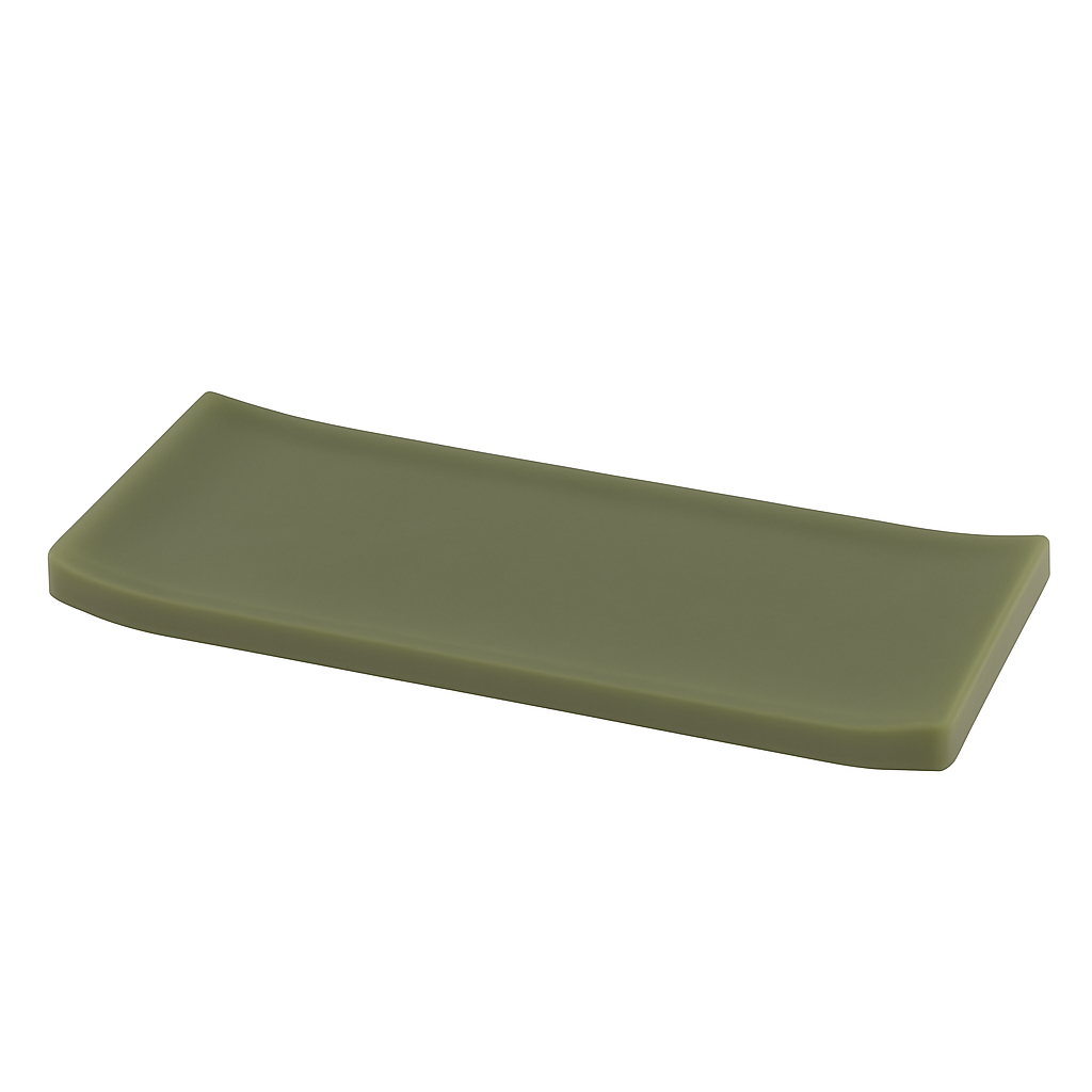 Rectangular green ceramic plate on a white background