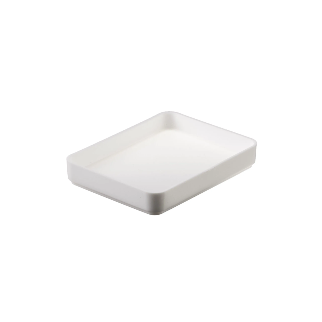 Rectangular white ceramic plate on a white background