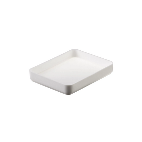 Rectangular white ceramic plate on a white background