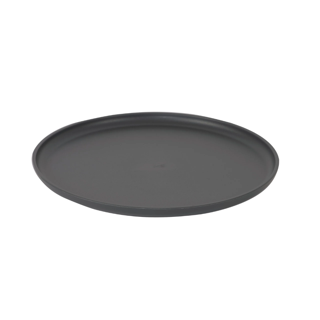Black round tray on a white background