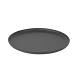 Black round tray on a white background