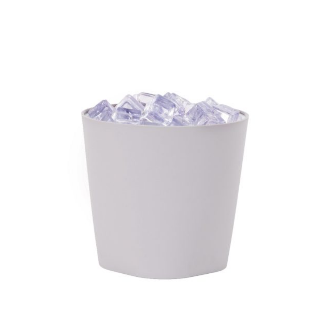 White paper cup filled with ice cubes on a white background