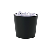 Black ice bucket with ice cubes on a white background