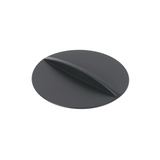 Dark gray circular object with a cutout on a white background