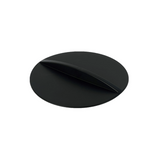 Black circular object on a white background