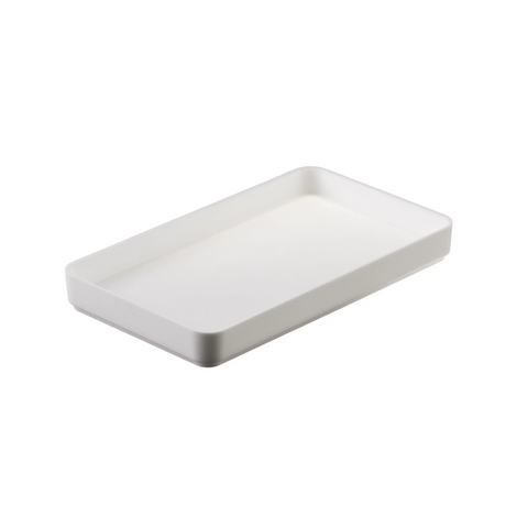 Rectangular white tray on a white background