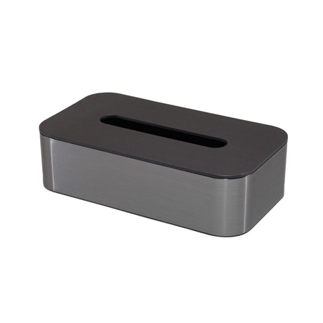 Black rectangular tissue box on a white background
