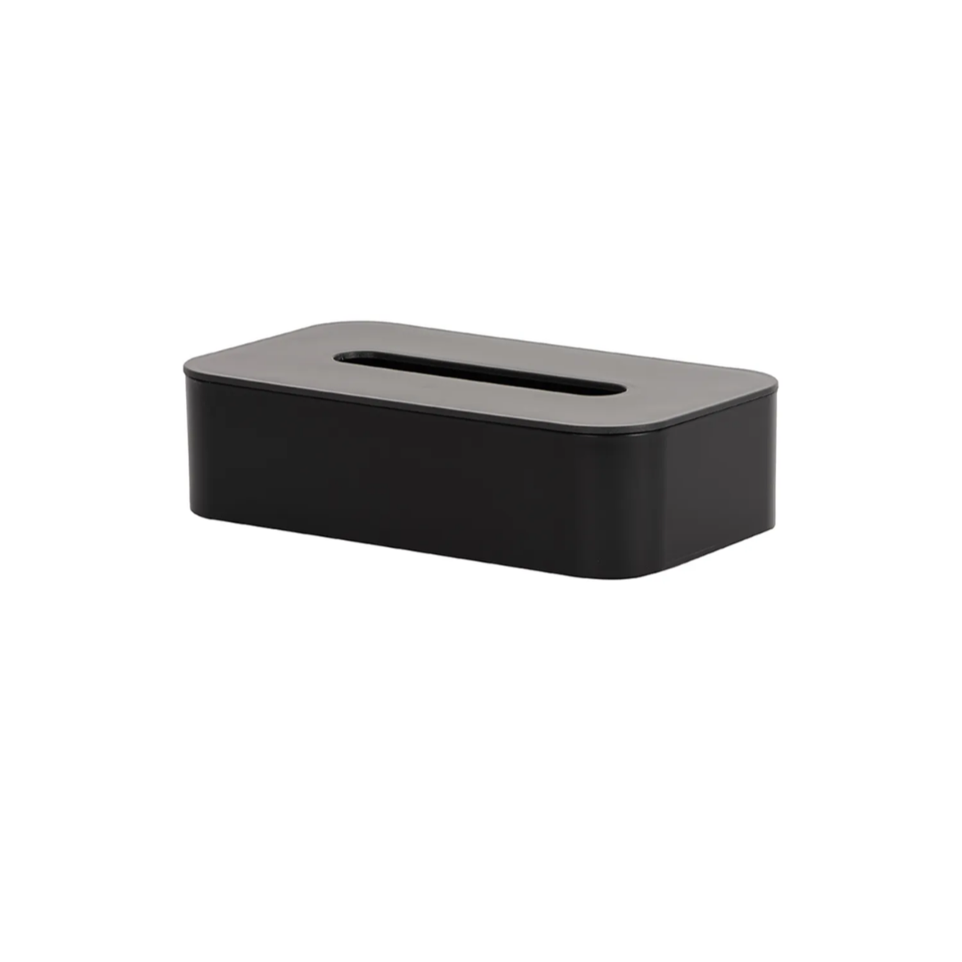 Black rectangular tissue box on a white background