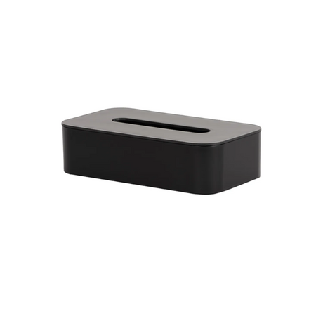 Black rectangular tissue box on a white background