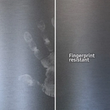 Comparison of fingerprint resistance on a textured surface with 'Fingerprint Resistant' text.