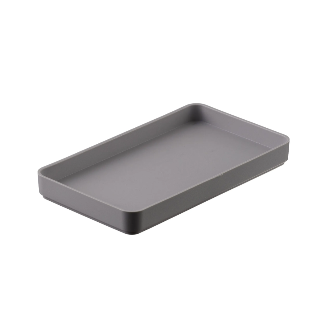 Gray rectangular tray on a white background