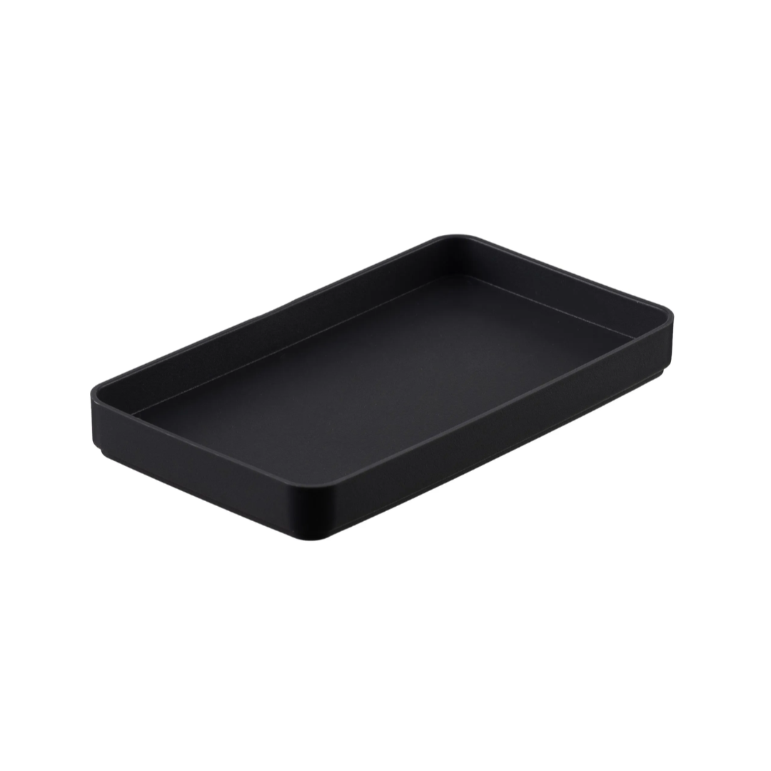 Black rectangular tray on a white background