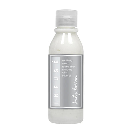 Pictured: Infuse Body Lotion bottle with clear flip cap against a white background.