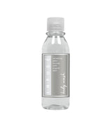 Clear bottle with a gray label on a white background