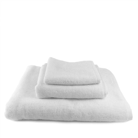 Stack of gray towels on a white background