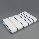 Pictured: The Blue Stripe Martex Resort Towel neatly folded and placed against a gray background.