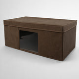 Brown pet crate with a door on a white background