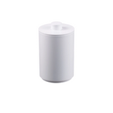 White ceramic jar with lid on a white background