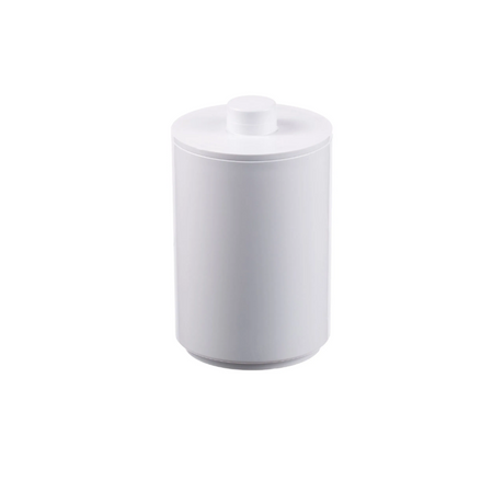White ceramic jar with lid on a white background
