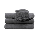 Set of gray towels stacked on a white background