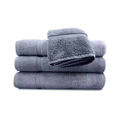 Set of gray towels stacked on a white background