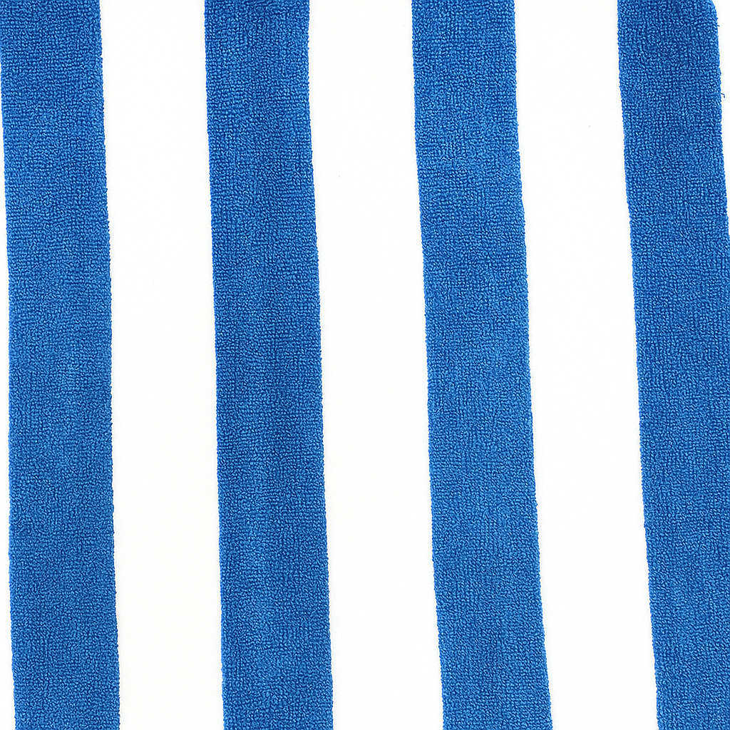 Blue and white striped towel on a white background