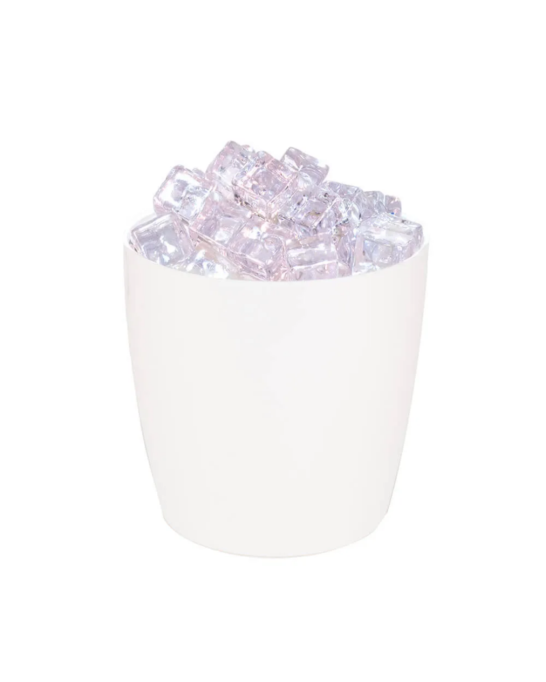 White vase with pink decorative stones on a white background