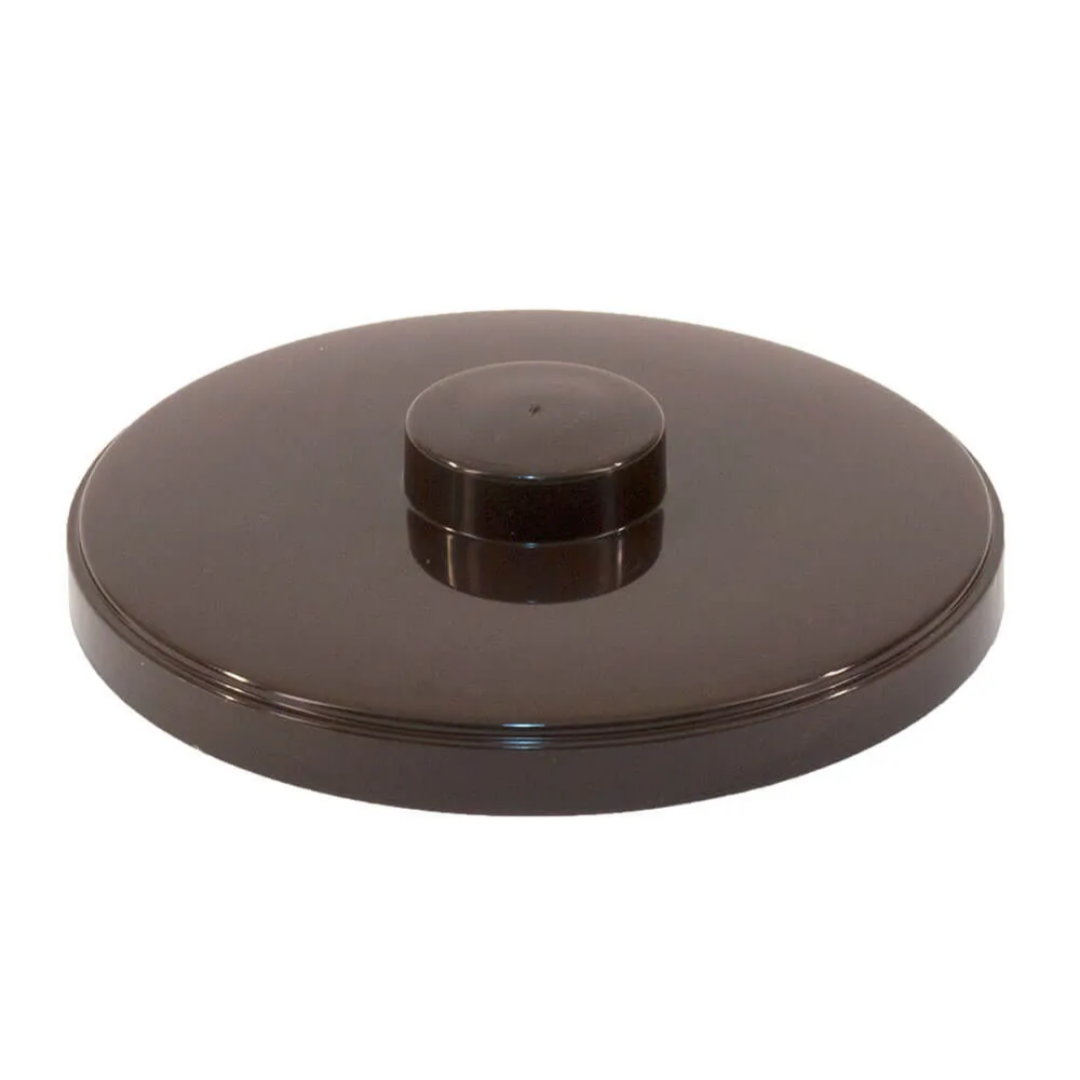 Round brown plastic lid on a white background