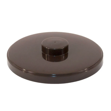 Round brown plastic lid on a white background